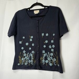 Vintage Y2K Jaclyn Smith‎ Embroidered Floral Short Sleeve Button Front Cardigan